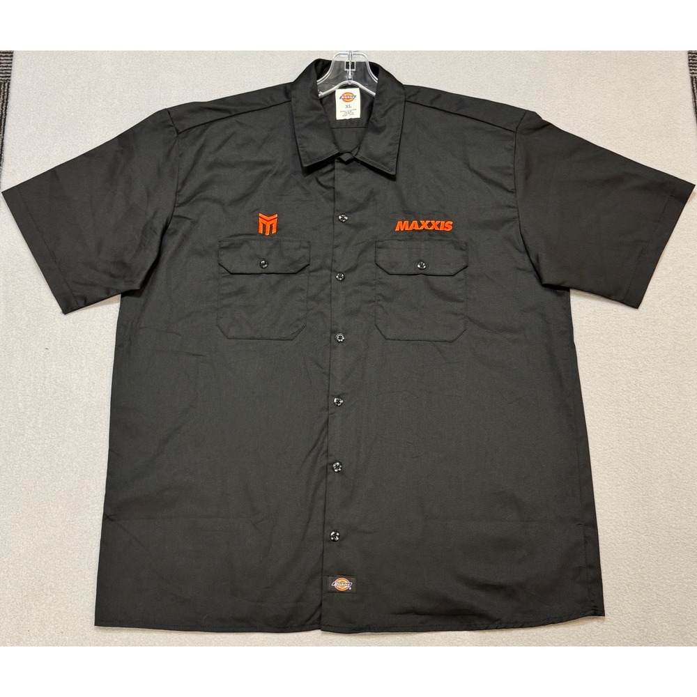 DICKIES Maxxis Tires Work Shirt Mens XL Black Short Sleeve Embroidered Button Up - Picture 2 of 9